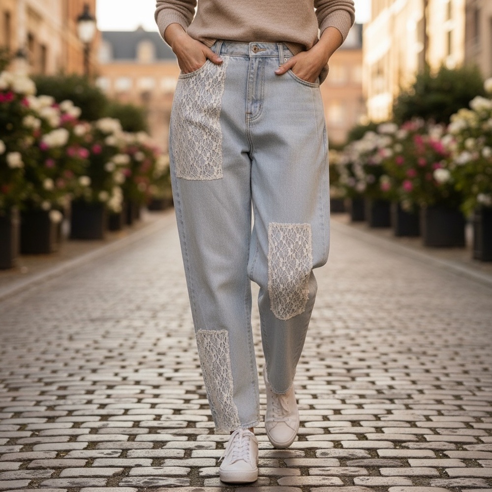 🆕 POL - Lace Patch Premium Jeans - 100% COTTON